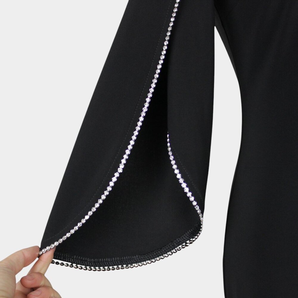 Joseph Ribkoff Black Midi Dress with Rhinestone Trim - Picture 3 of 9
